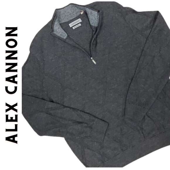 ALEX CANNON Men's 1/4 Zip Gray Argyle Wool Sweater - Picture 1 of 7